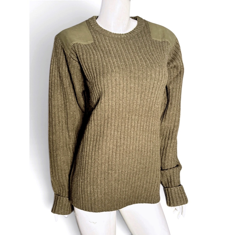 LL Bean Mens Commando Sweater Merino Lambswool Ribbed khaki Brown L-Reg Gorpcore